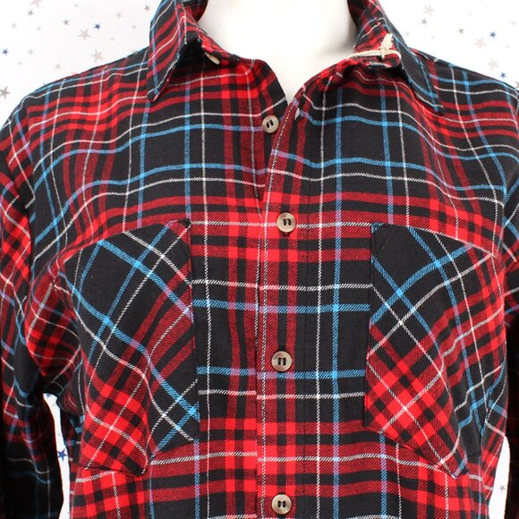 Boyfriend Plaid Shirt Button Black Red - Picture 4 of 6